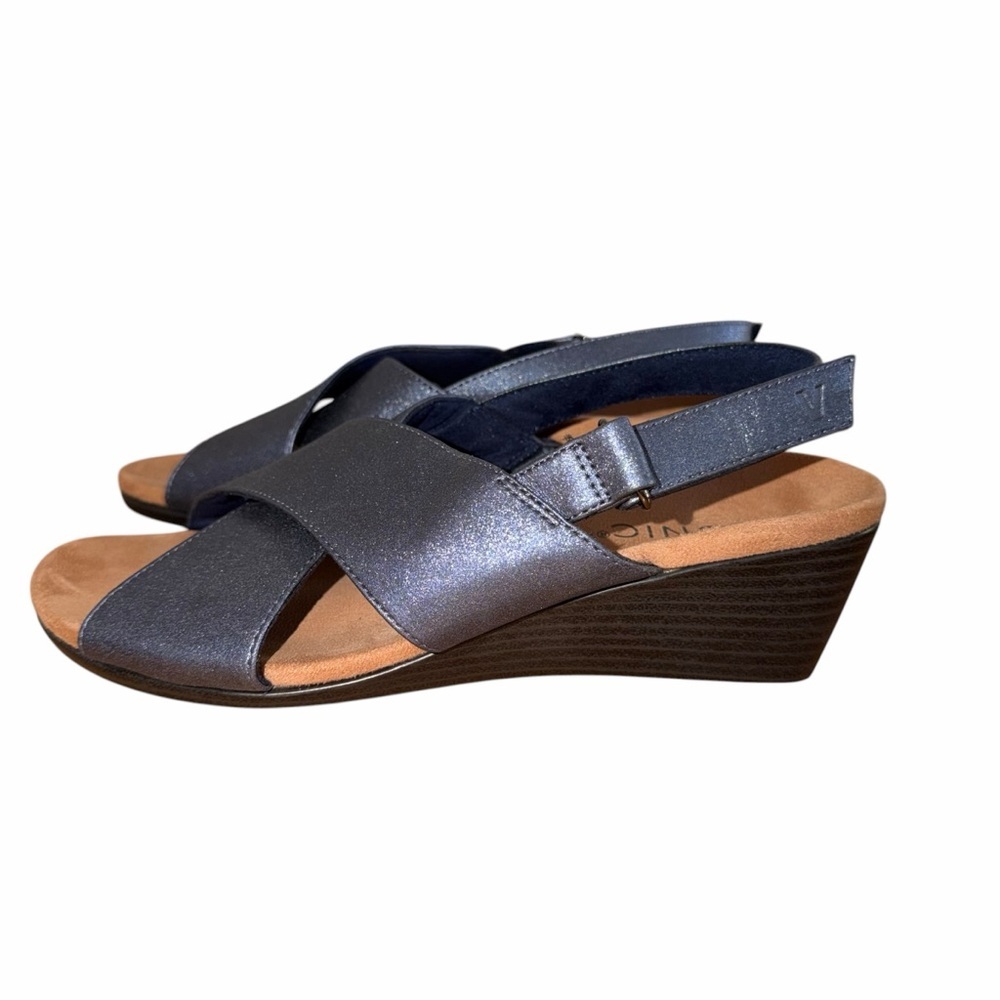 Vionic McKenna Navy Metallic Sandal Wedge Heels Women’s 7.5 - Picture 5 of 10